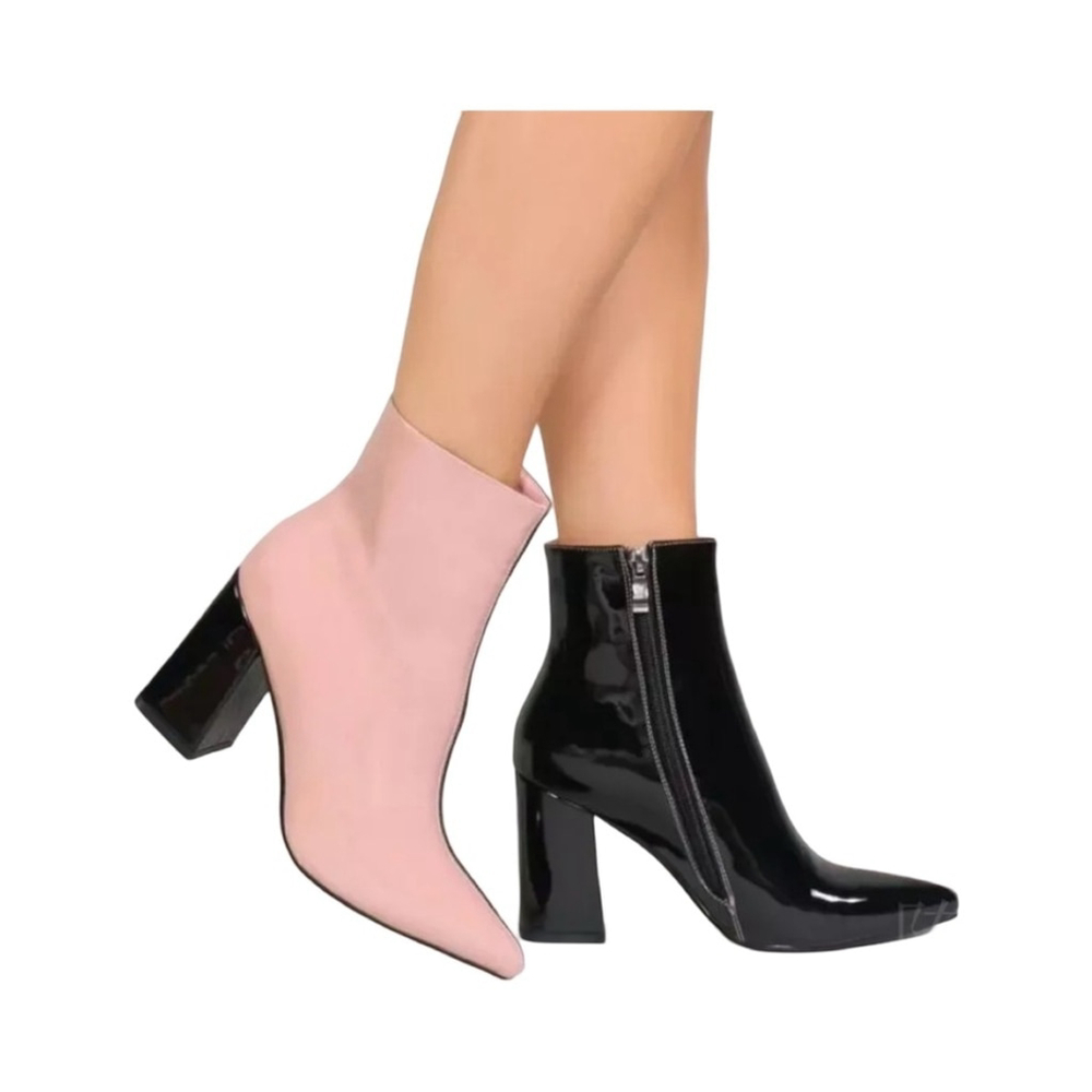 Black and Pink Ankle Boots with High Heels